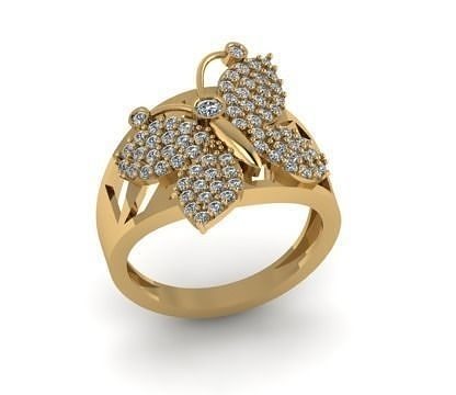 Butterfly 3d gold ring with diamonds 3D print model