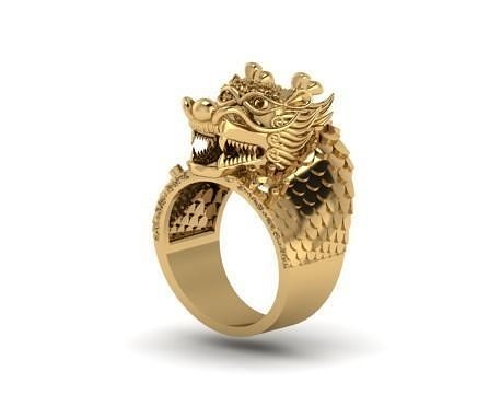 Dragon model head ring gold 3D print model