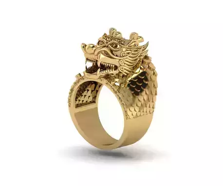 Dragon model head ring gold