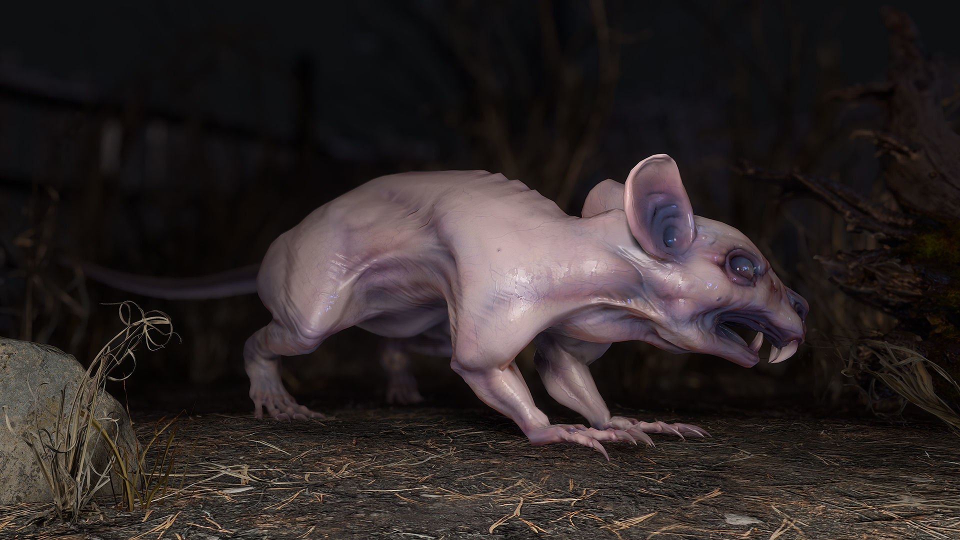 Fanged Mutant Rat Low-poly 3D model_3