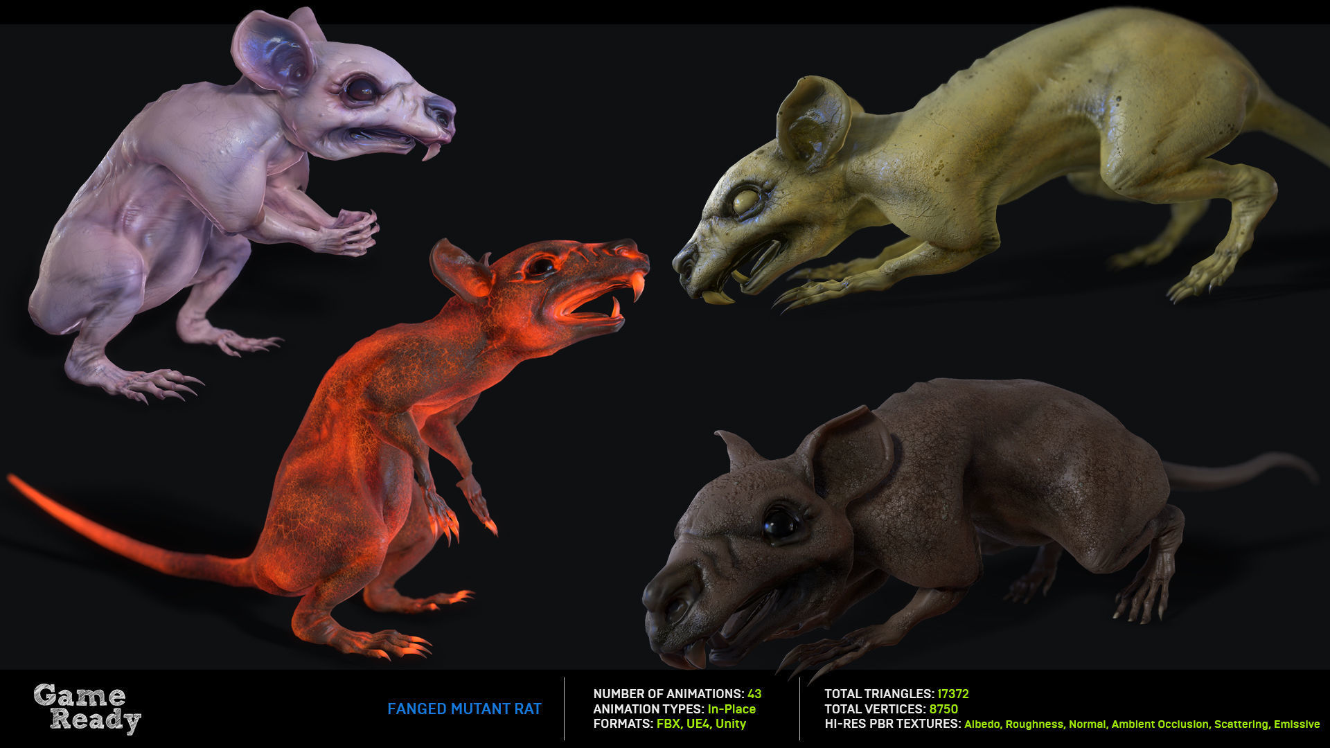 Fanged Mutant Rat Low-poly 3D model_2