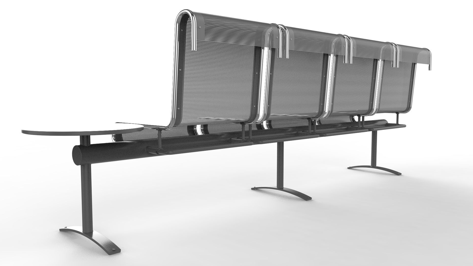 Waiting Room Chair 4 Seats with 1 side tables 3D model_4