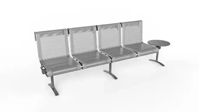 Waiting Room Chair 4 Seats with 1 side tables 3D model