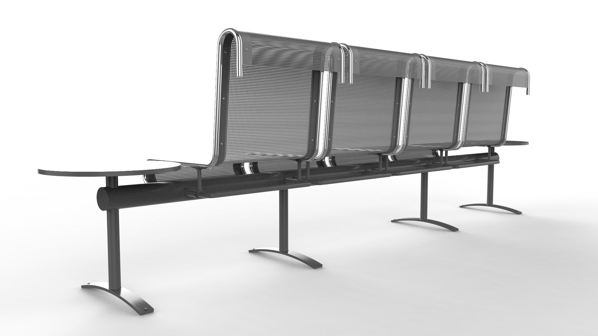 Waiting Room Chair 4 Seats with 2 side tables 3D model_6