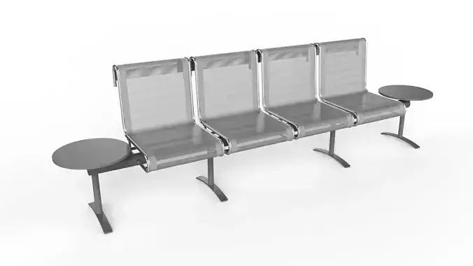 Waiting Room Chair 4 Seats with 2 side tables 3D model