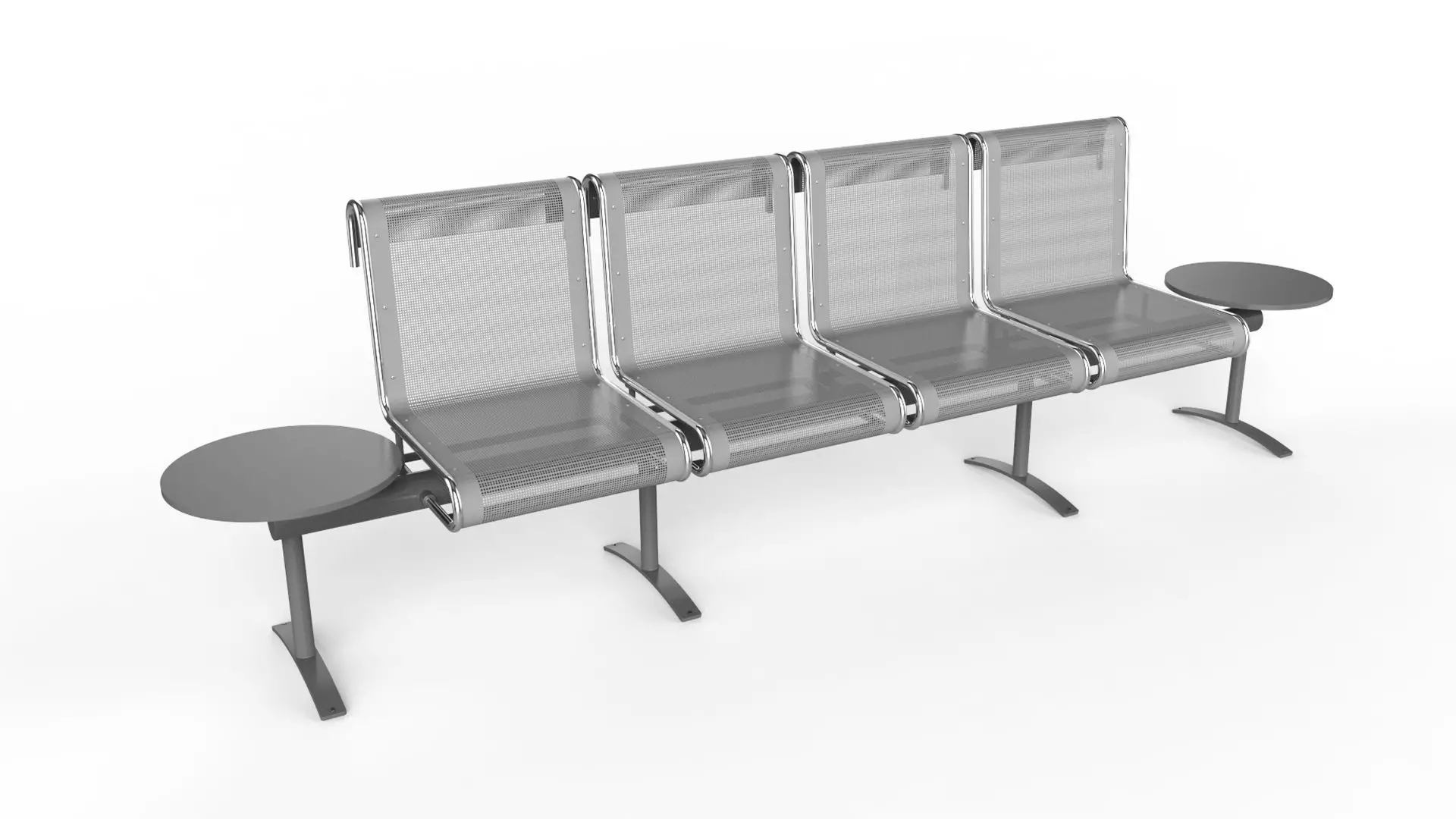 Waiting Room Chair 4 Seats with 2 side tables 3D model_0