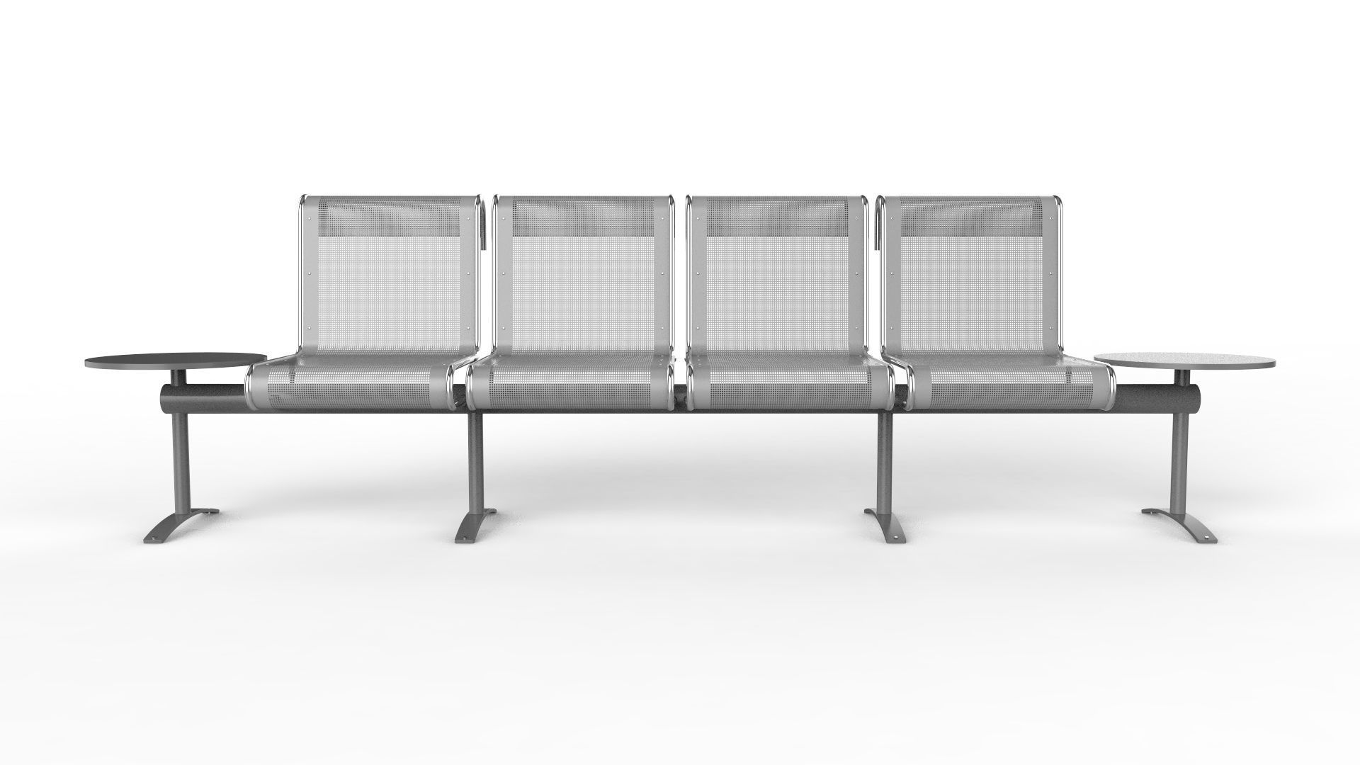 Waiting Room Chair 4 Seats with 2 side tables 3D model_1