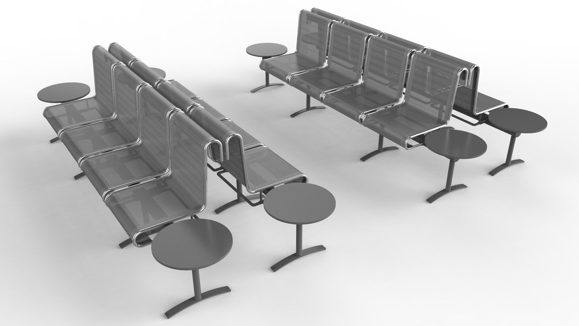 Waiting Room Chair 4 Seats with 2 side tables 3D model_16