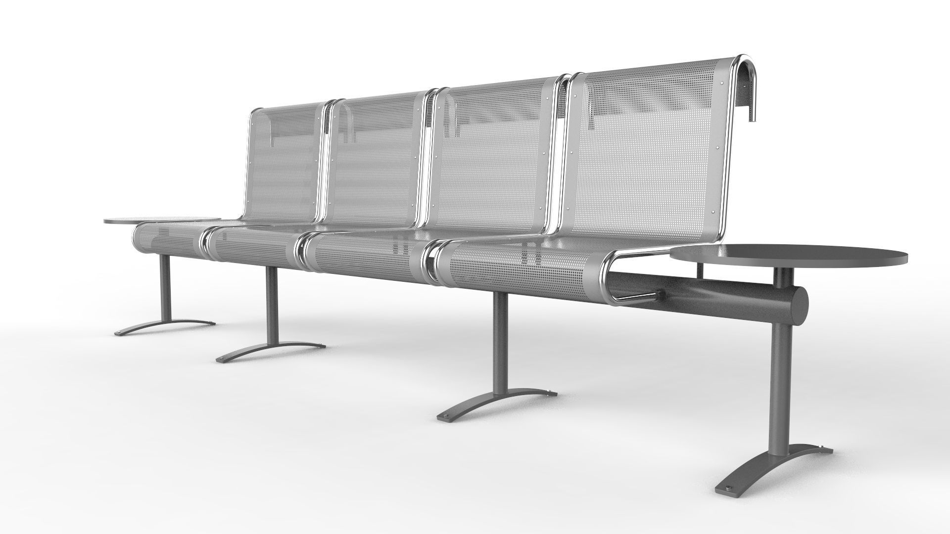 Waiting Room Chair 4 Seats with 2 side tables 3D model_8