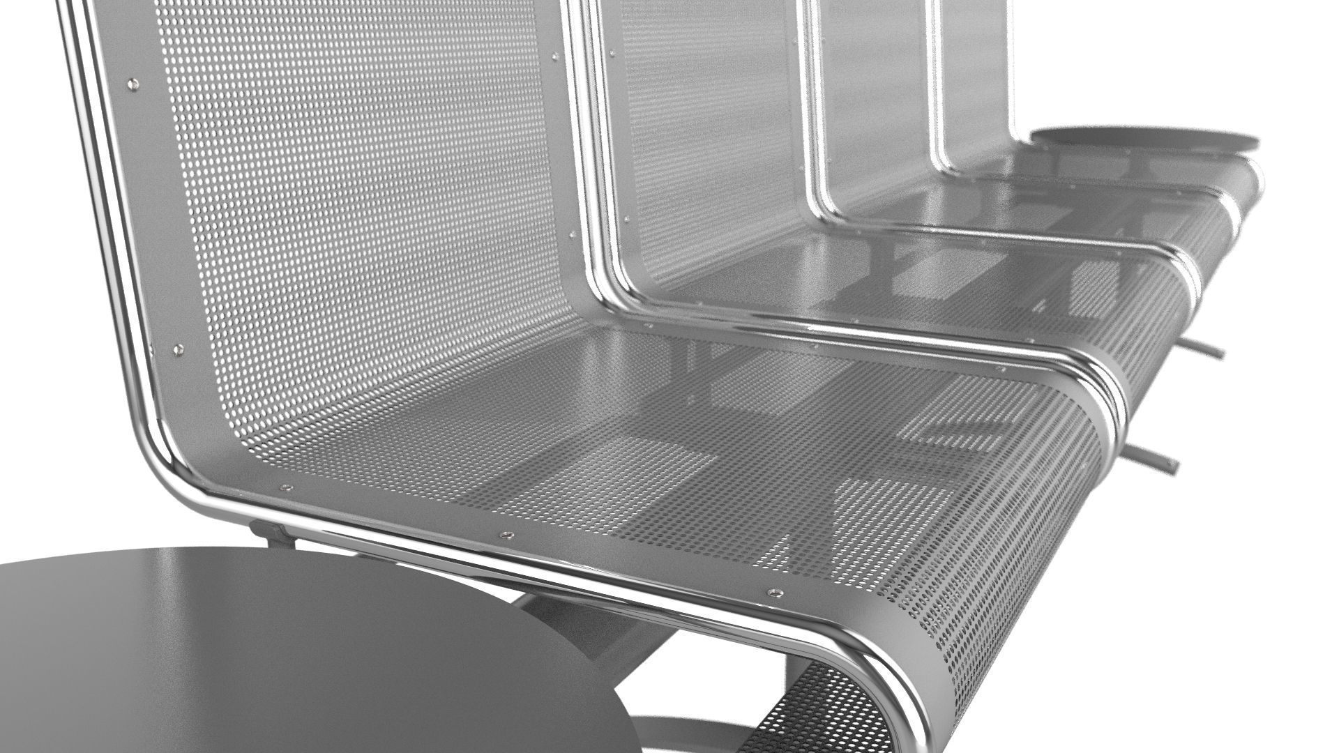 Waiting Room Chair 4 Seats with 2 side tables 3D model_13