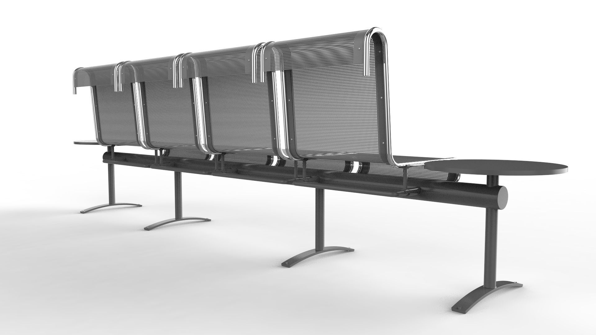 Waiting Room Chair 4 Seats with 2 side tables 3D model_4