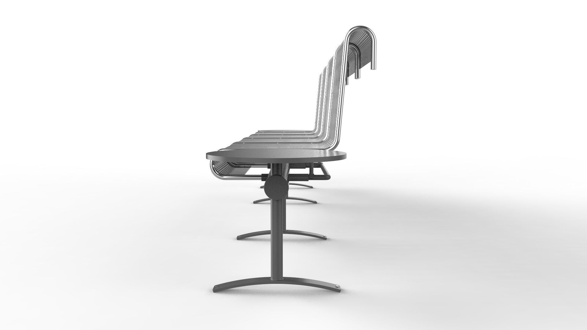 Waiting Room Chair 4 Seats with 2 side tables 3D model_7