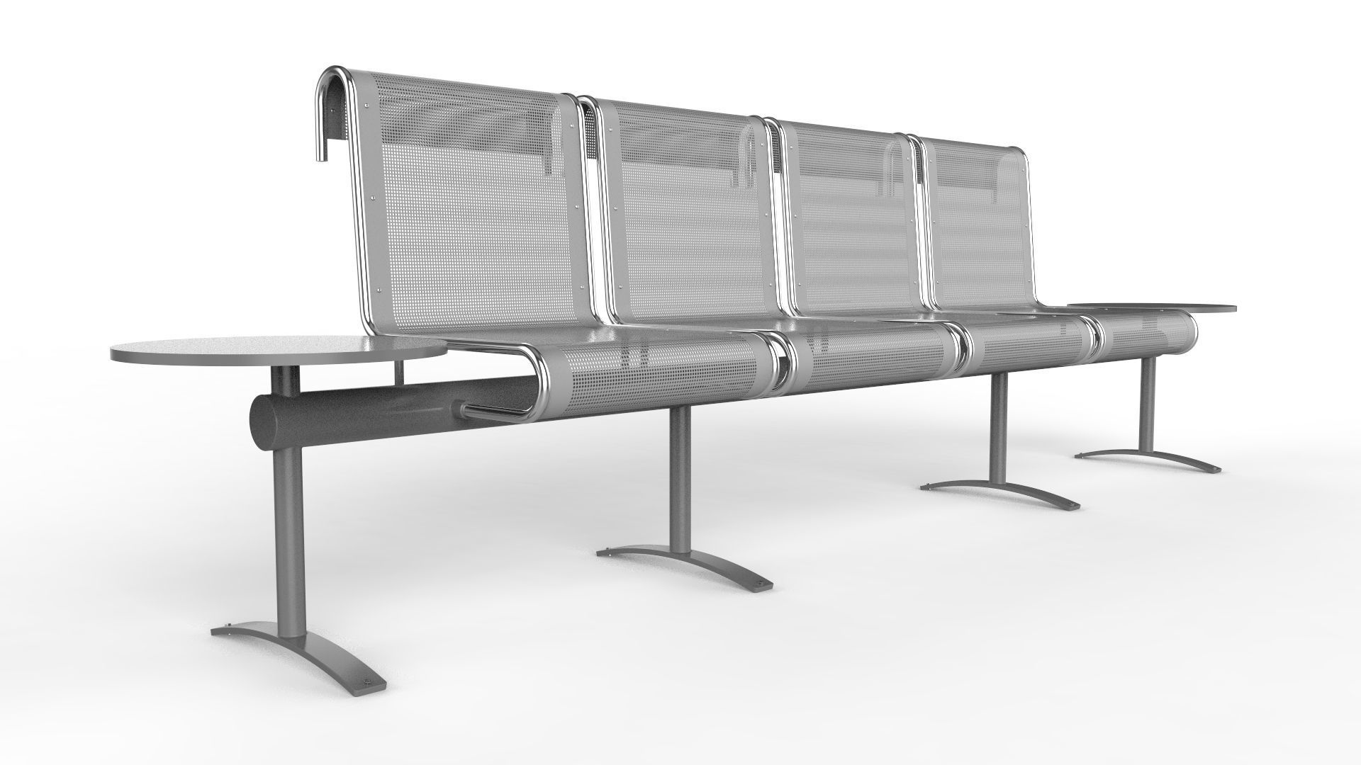 Waiting Room Chair 4 Seats with 2 side tables 3D model_2