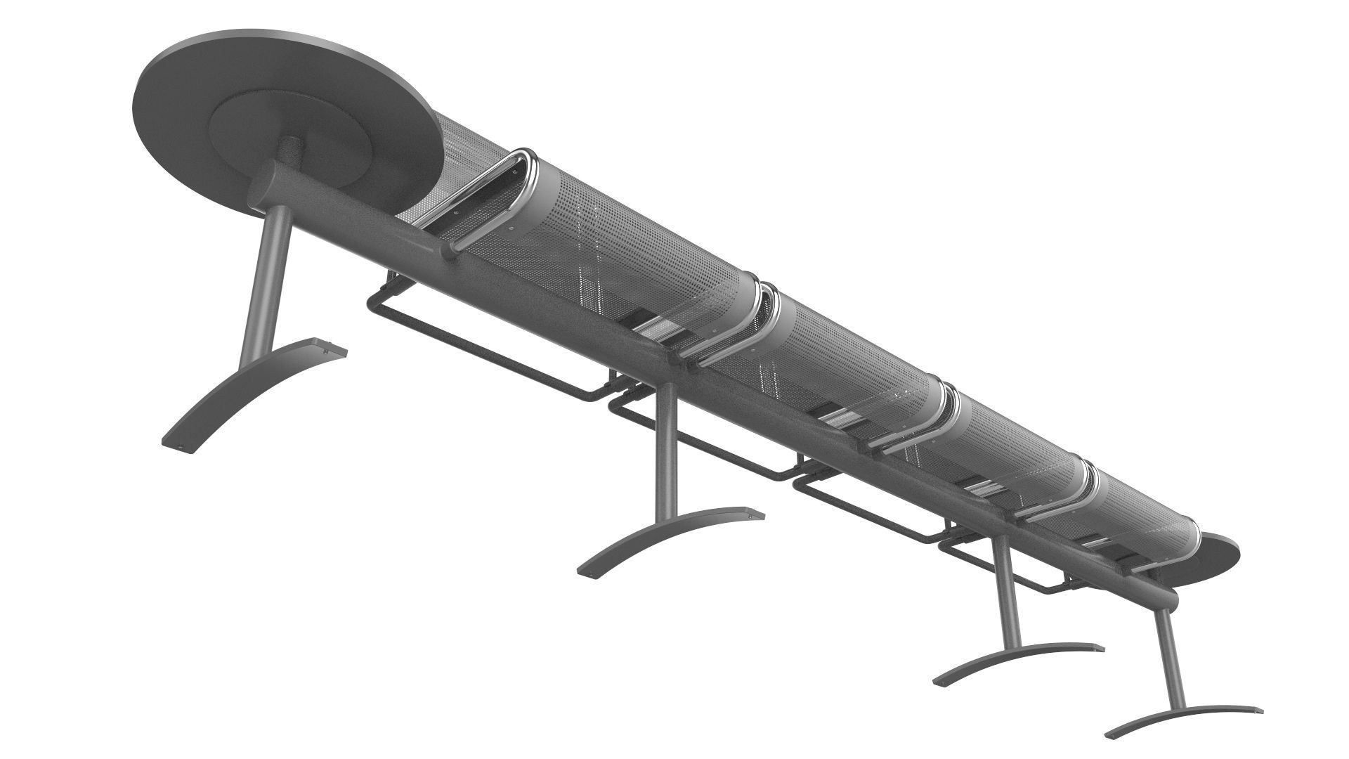 Waiting Room Chair 4 Seats with 2 side tables 3D model_9