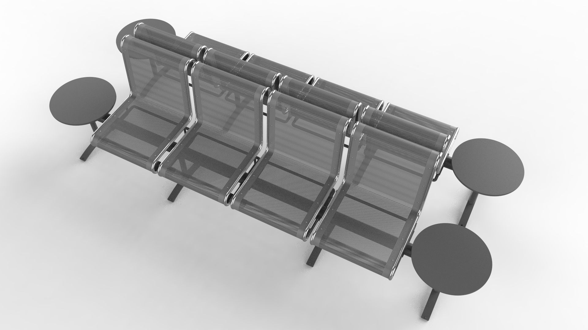 Waiting Room Chair 4 Seats with 2 side tables 3D model_15