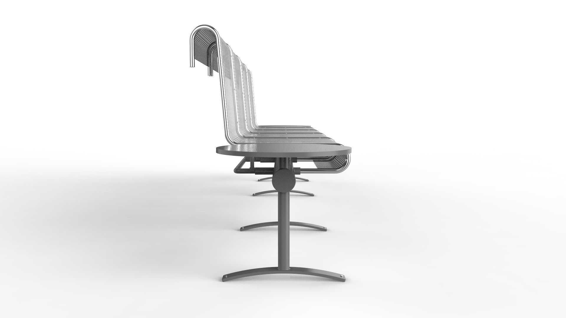 Waiting Room Chair 4 Seats with 2 side tables 3D model_3