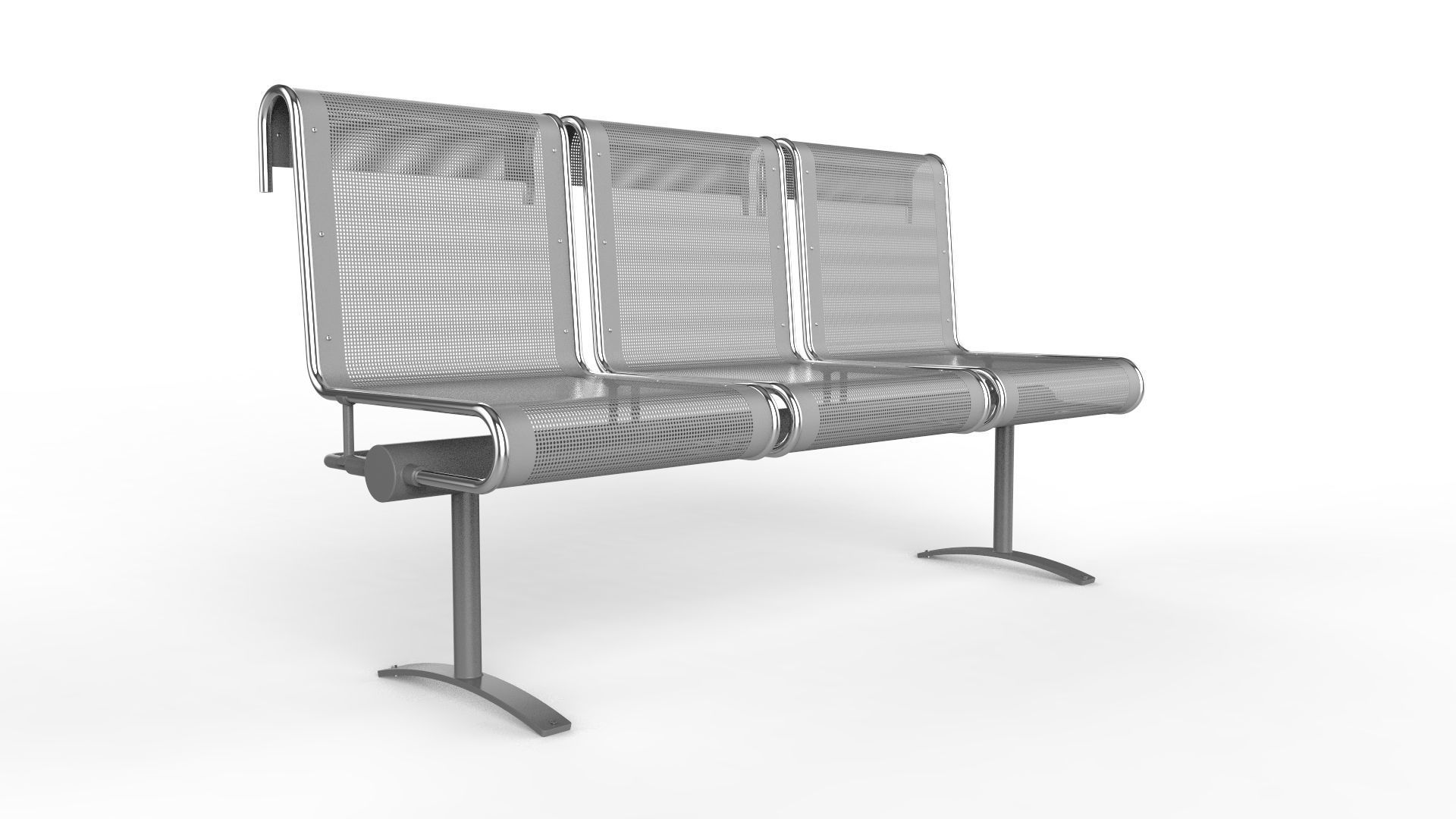 Waiting Room Chair 3 Seats 3D model_2