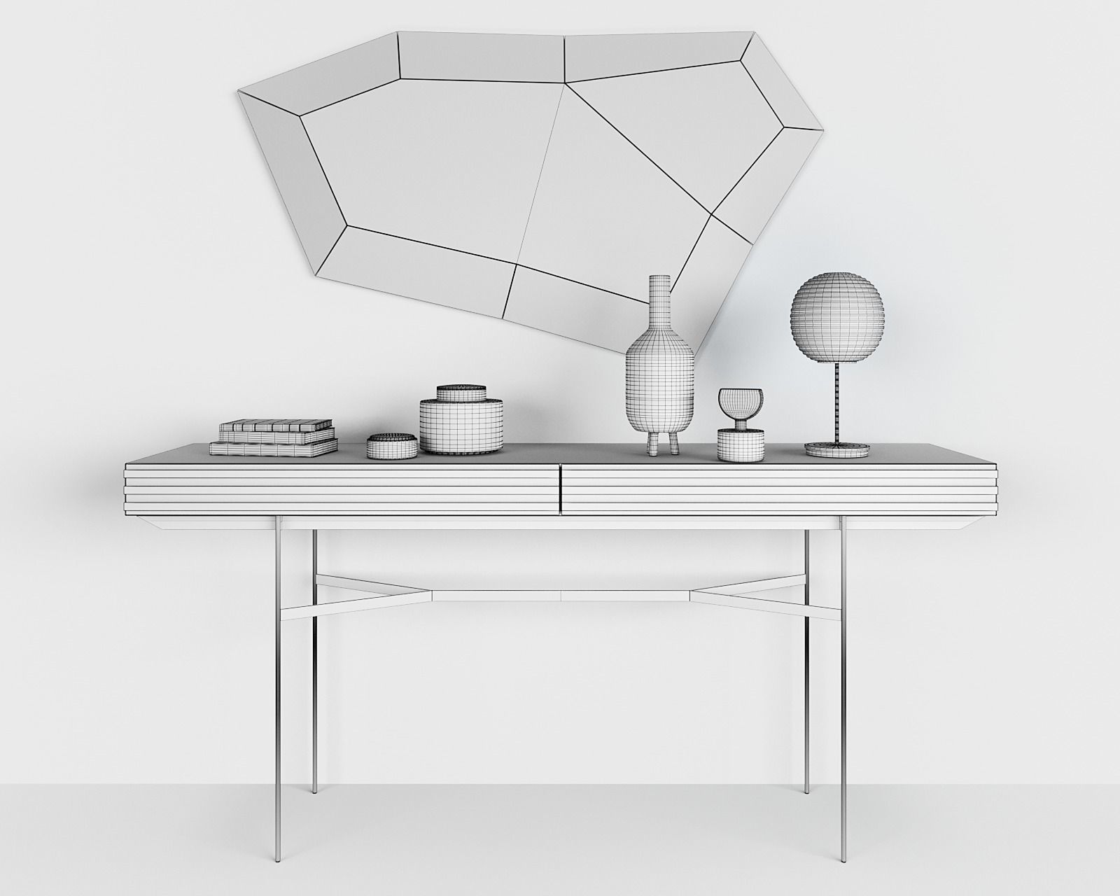 Harri console by MORE - Trixy mirror by OZZIO - with decor 3D model_5