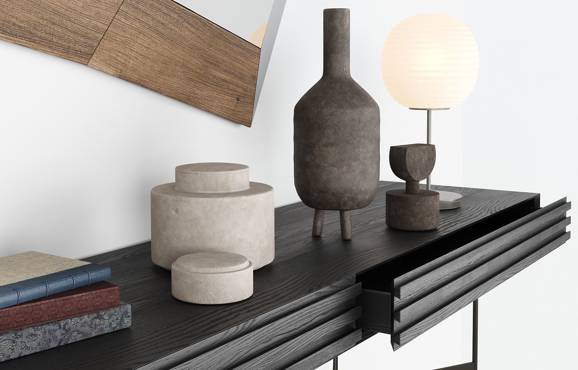 Harri console by MORE - Trixy mirror by OZZIO - with decor 3D model_1