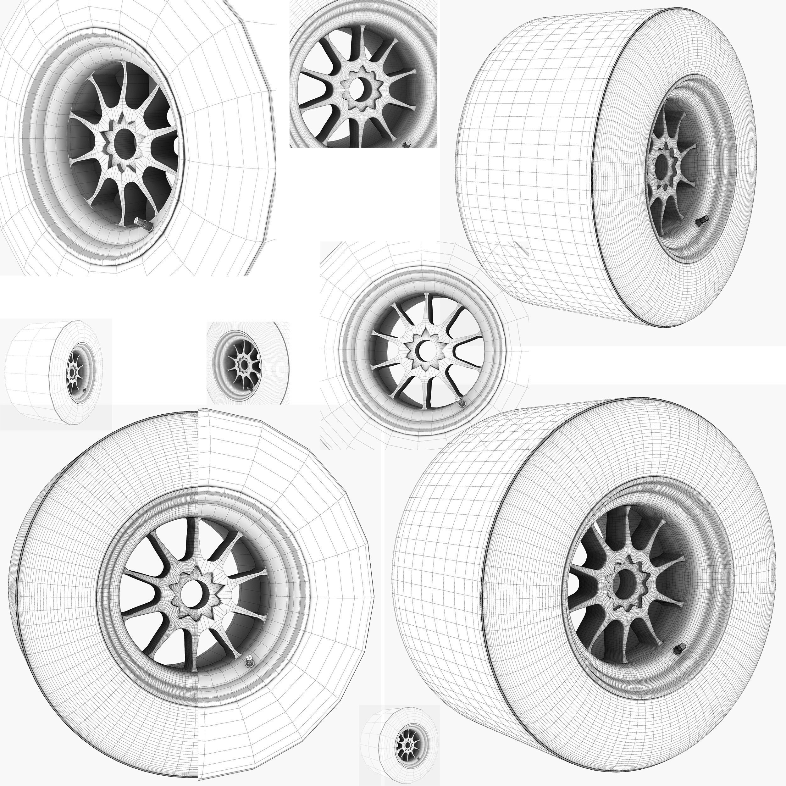 E23 Rear tyre set Low-poly 3D model_7