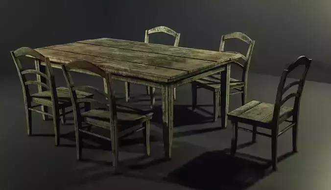 Old wooden table and chair