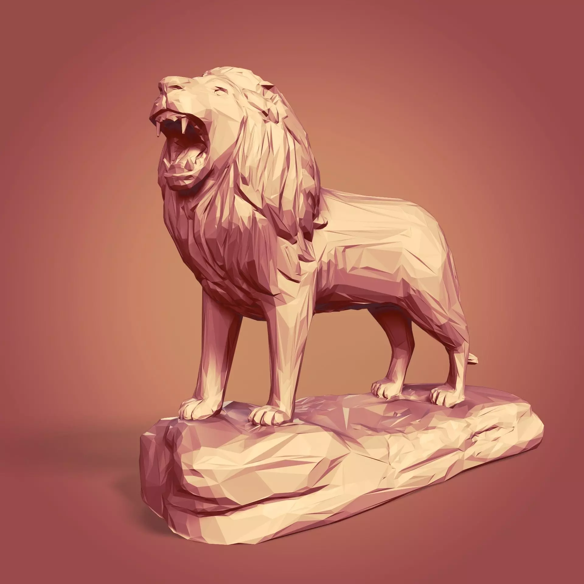Polygonal Lion Statue 3D print model_0
