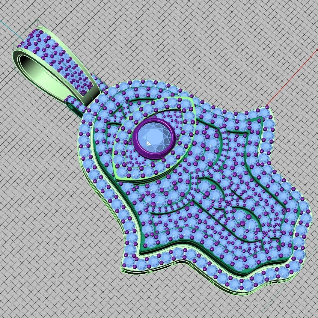 Hamsa hand Pendant Full Stones 3D print model_1