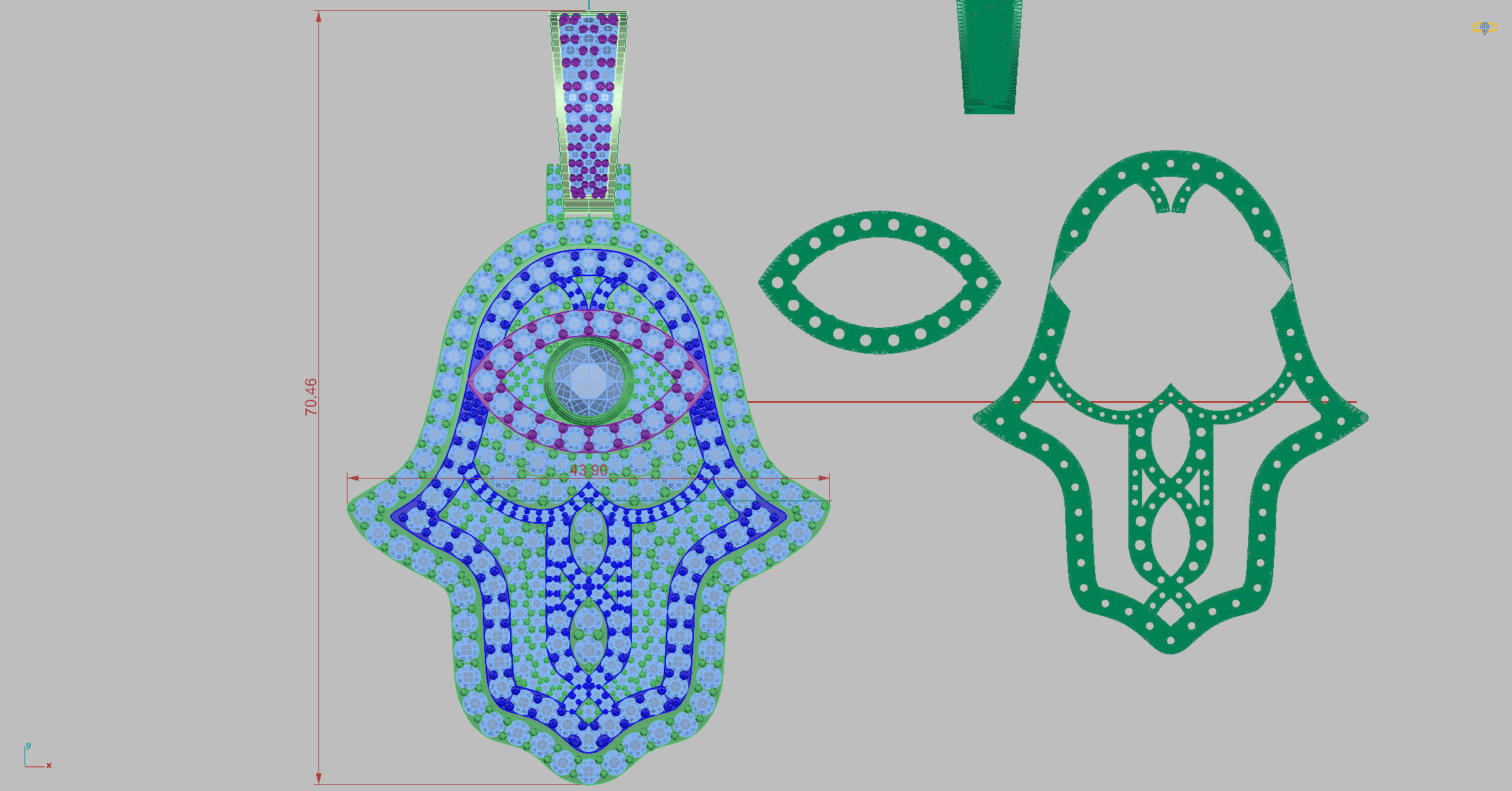 Hamsa hand Pendant Full Stones 3D print model_5
