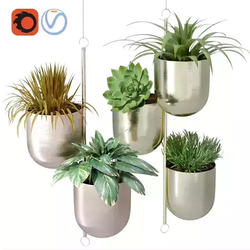 Realistic Metal Hanging Indoor Plant Pots 3d Model