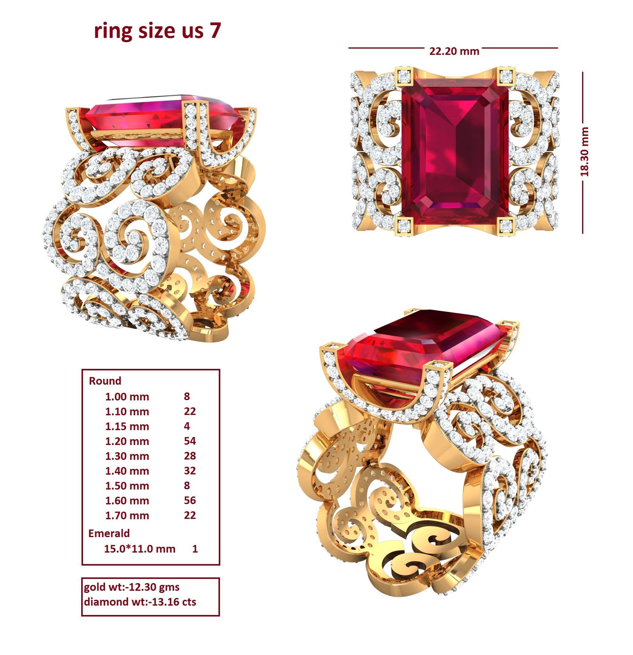 88 Women Ring Cad 3dm render details bulk collection  3D print model_13