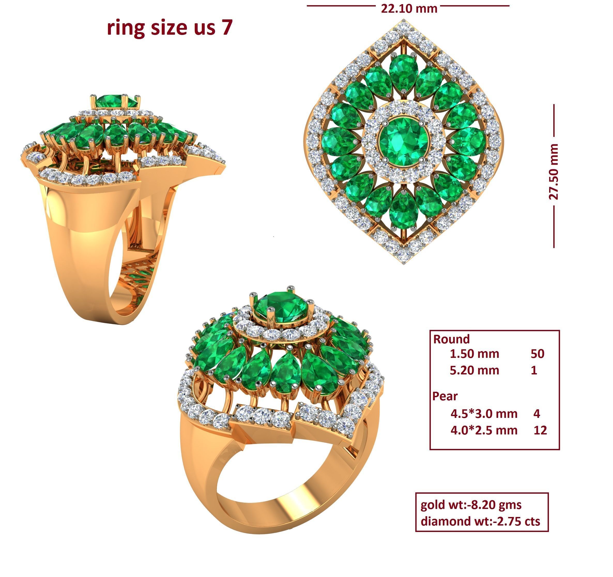 88 Women Ring Cad 3dm render details bulk collection  3D print model_38