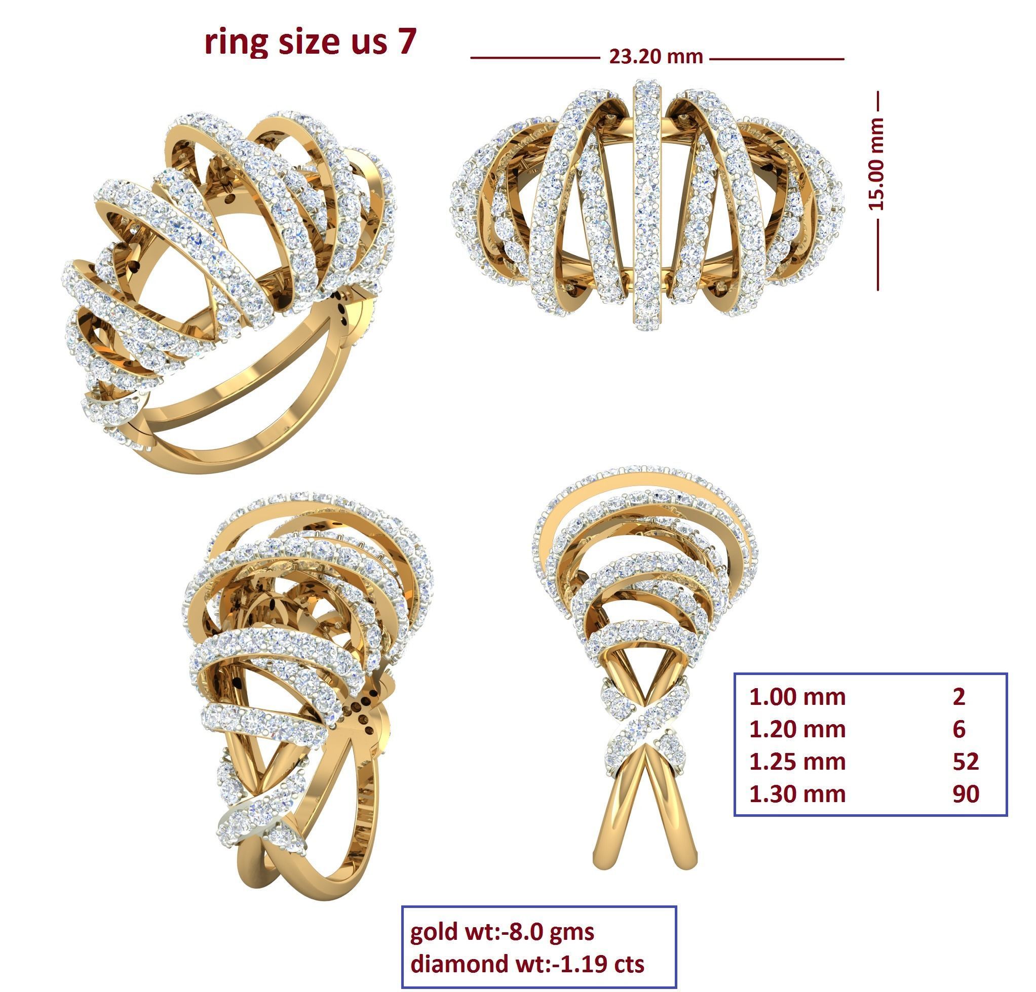 88 Women Ring Cad 3dm render details bulk collection  3D print model_24