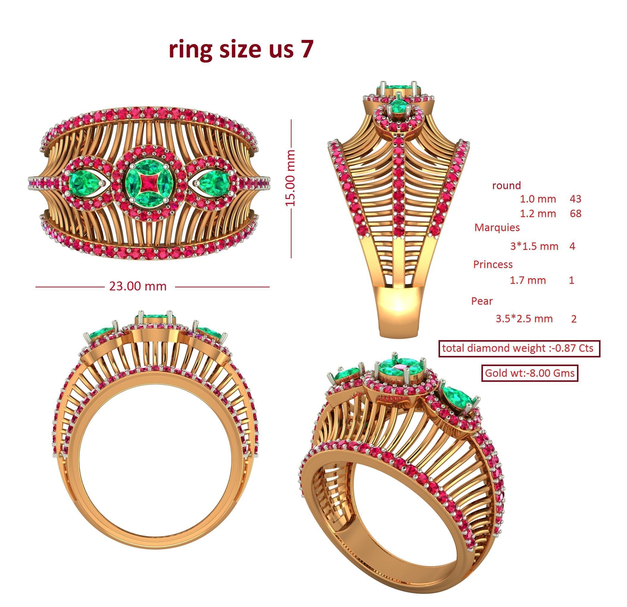 88 Women Ring Cad 3dm render details bulk collection  3D print model_27