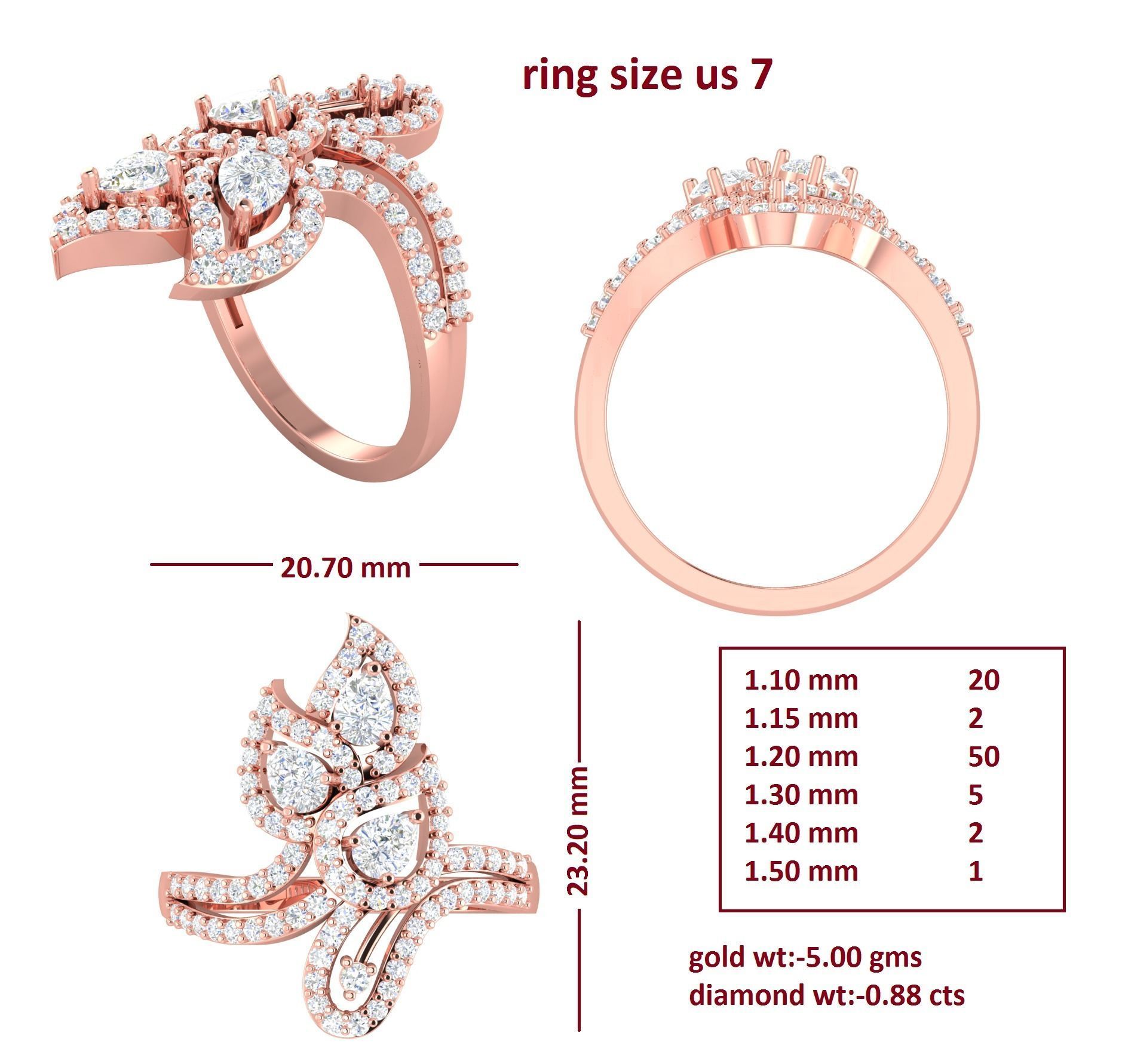 88 Women Ring Cad 3dm render details bulk collection  3D print model_9
