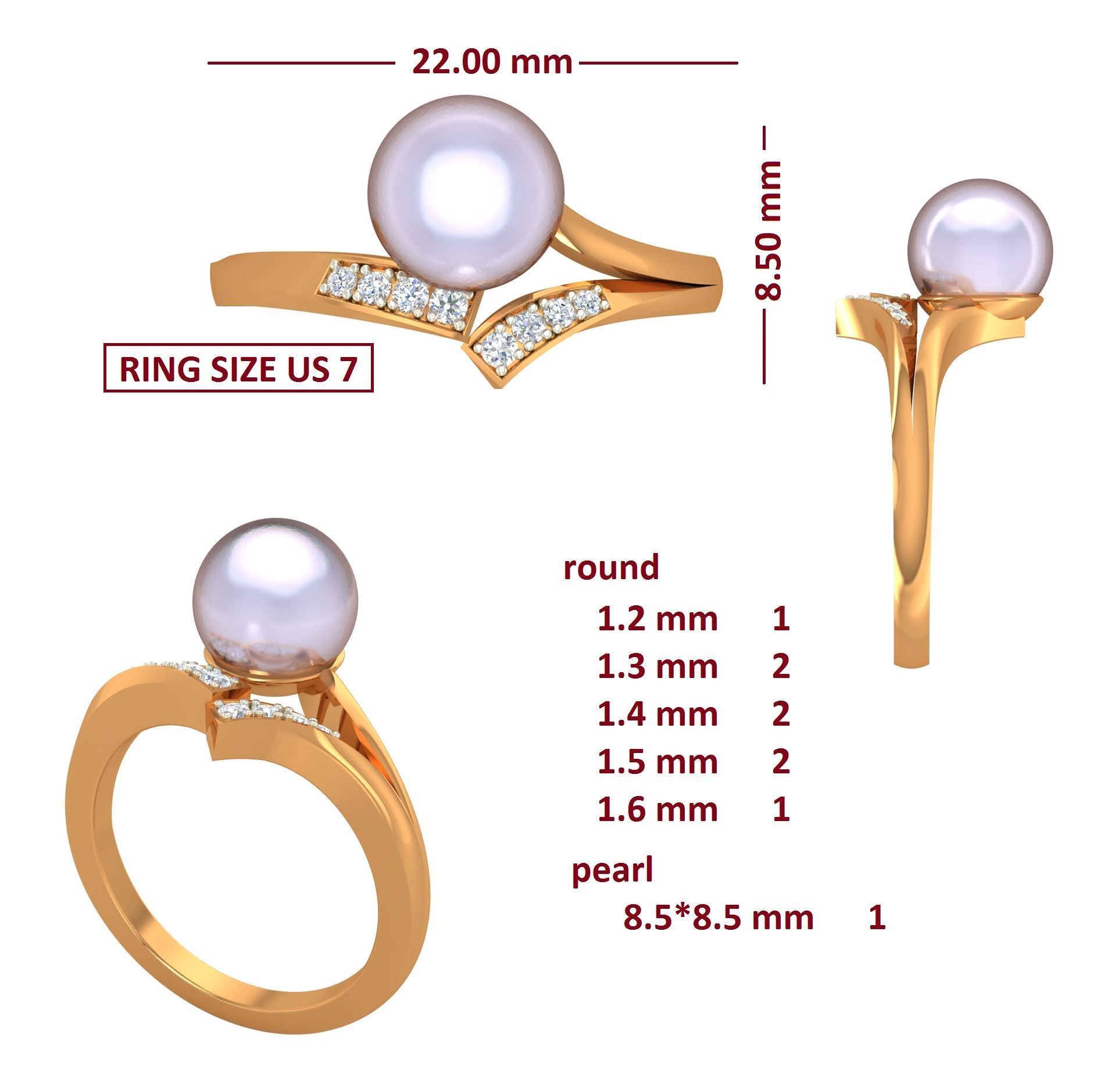 88 Women Ring Cad 3dm render details bulk collection  3D print model_21