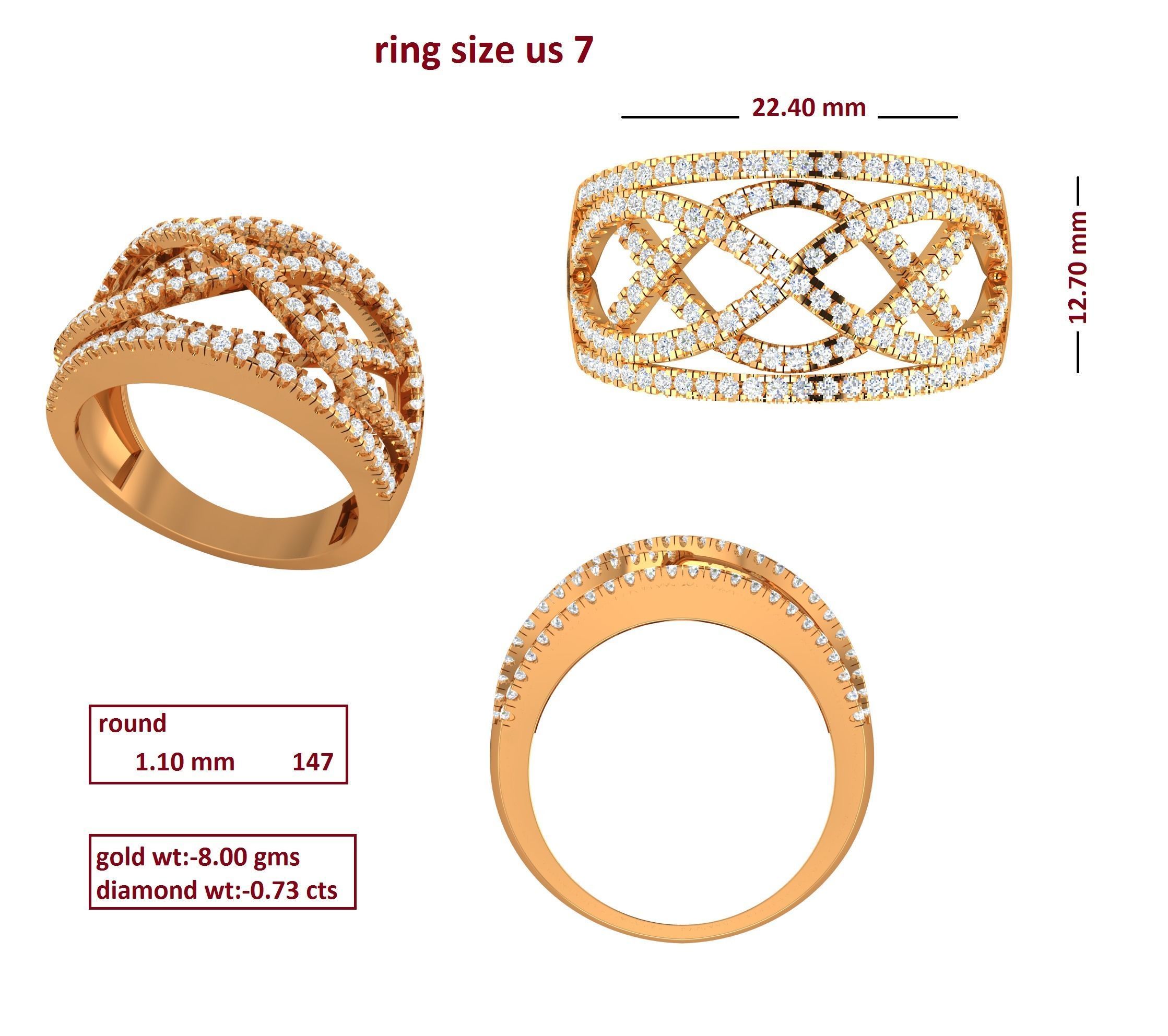 88 Women Ring Cad 3dm render details bulk collection  3D print model_17