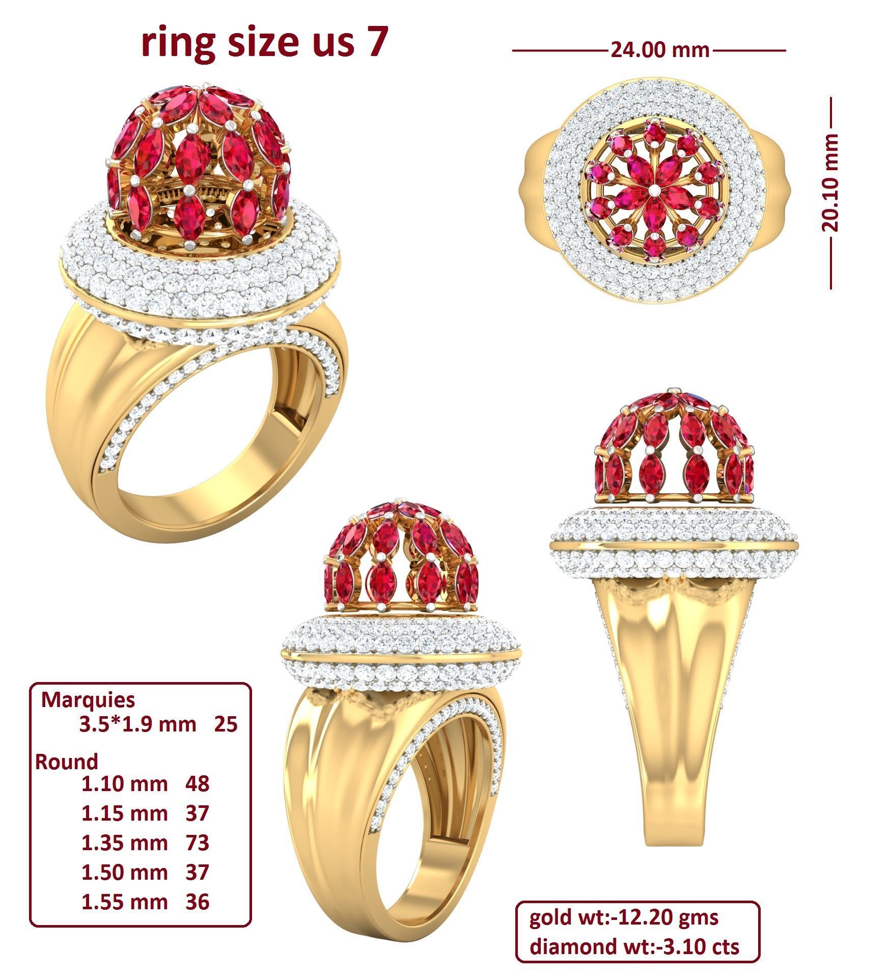 88 Women Ring Cad 3dm render details bulk collection  3D print model_47