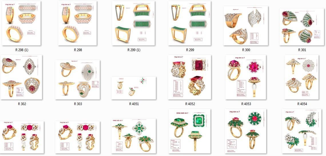 88 Women Ring Cad 3dm render details bulk collection  3D print model_1