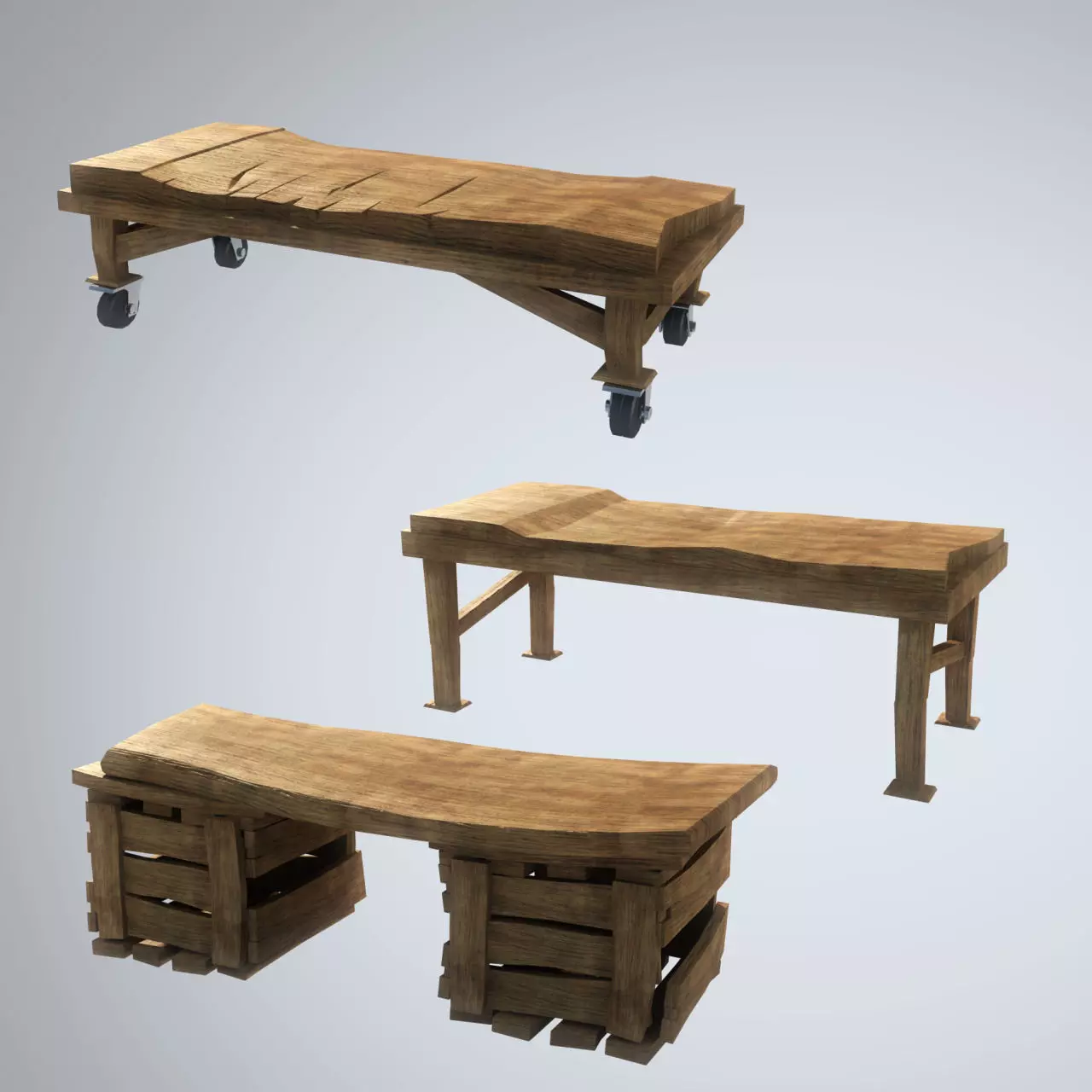 3 types of Stylized Wooden Table 3D model_0