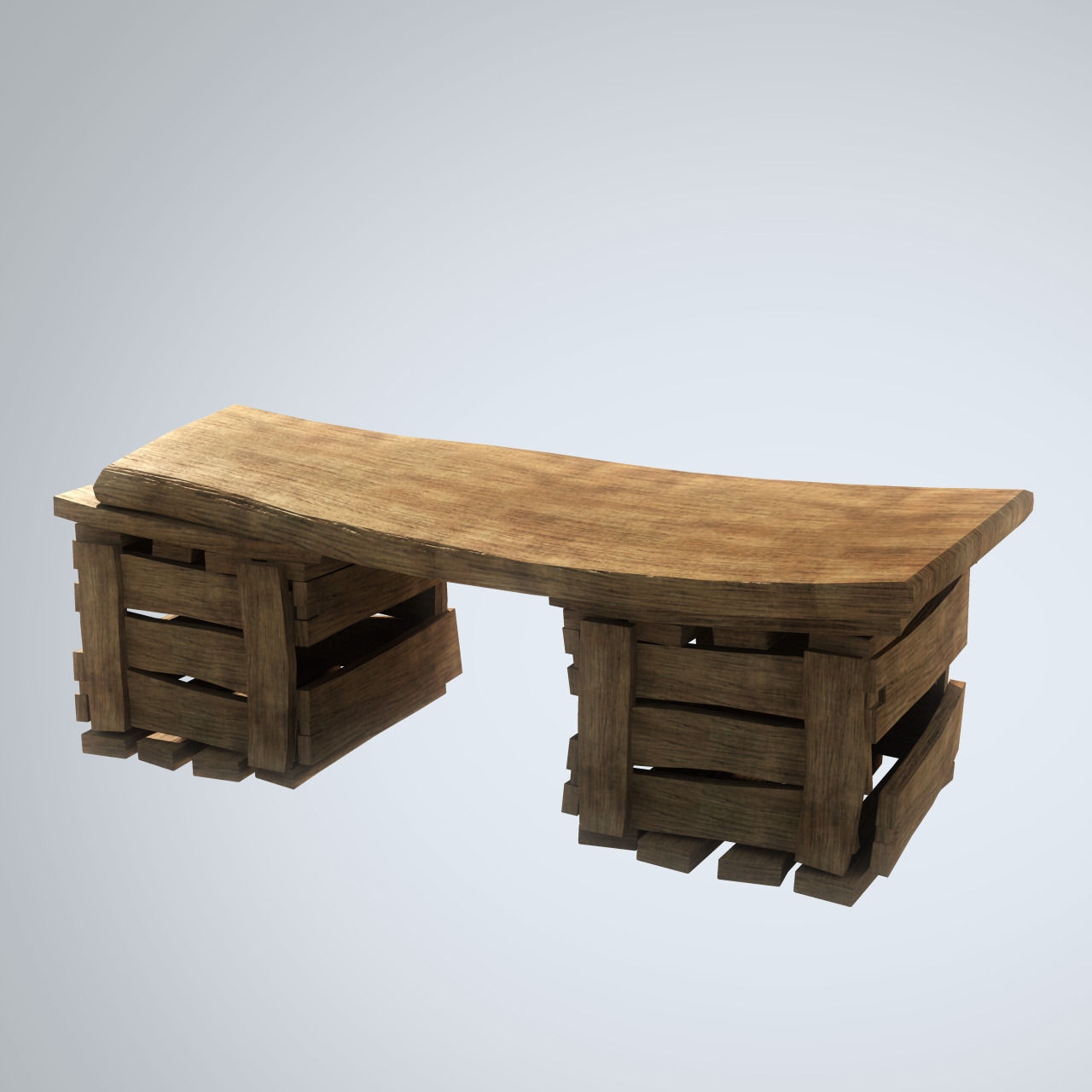 3 types of Stylized Wooden Table 3D model_4