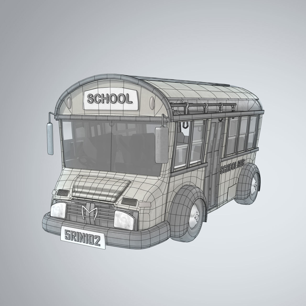 Cute Cartoon School Bus 3D model_3