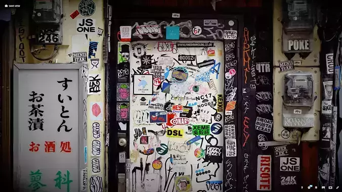 Japanese graffitied door with stickers photogrammetry scan 3D model
