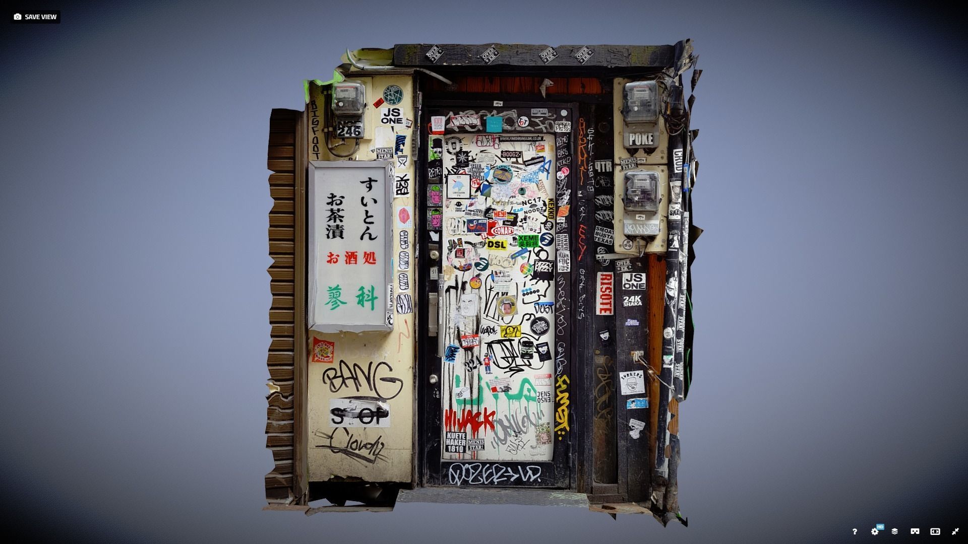 Japanese graffitied door with stickers photogrammetry scan 3D model_1