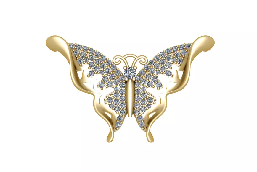 butterfly gold brooch with diamonds 3D print model_0