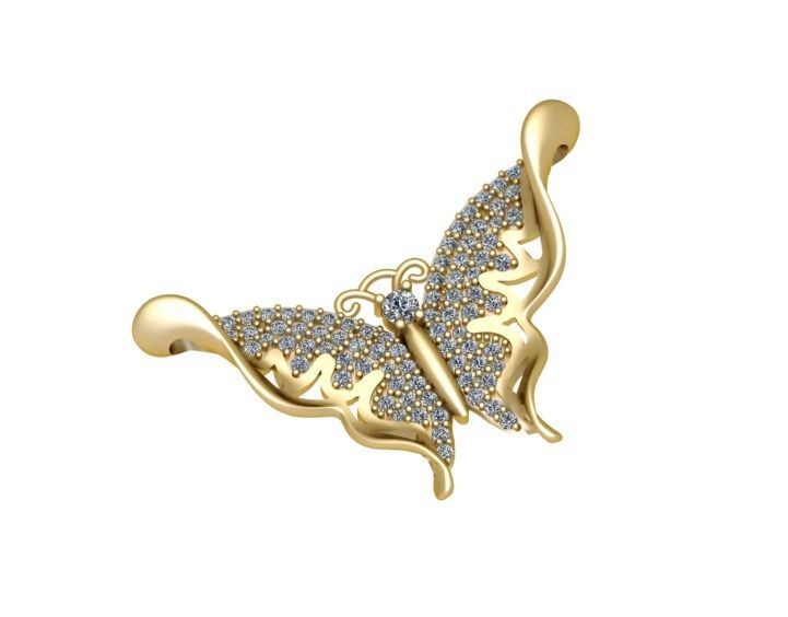 butterfly gold brooch with diamonds 3D print model_1