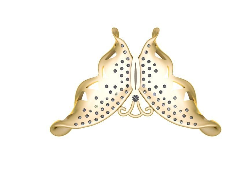 butterfly gold brooch with diamonds 3D print model_4
