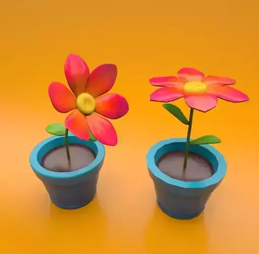 Flower in a pot cartoon style  sub-d ready Low-poly 3D model