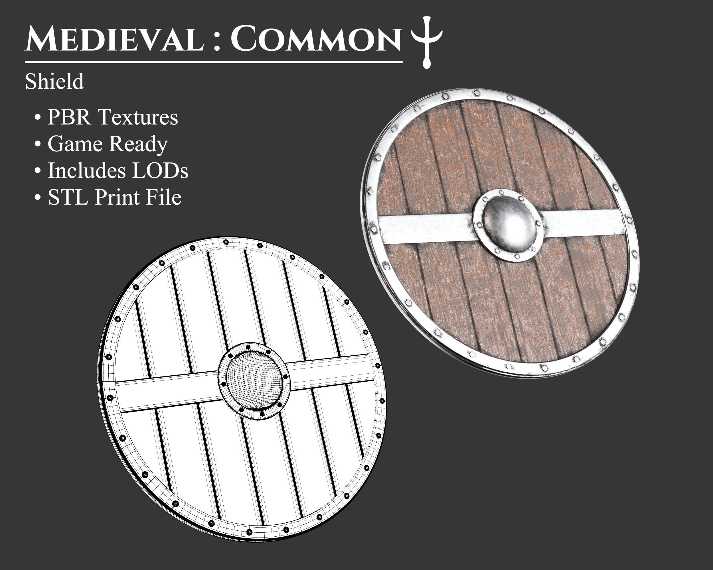Medieval Common Weapon Shield Low-poly 3D model_1