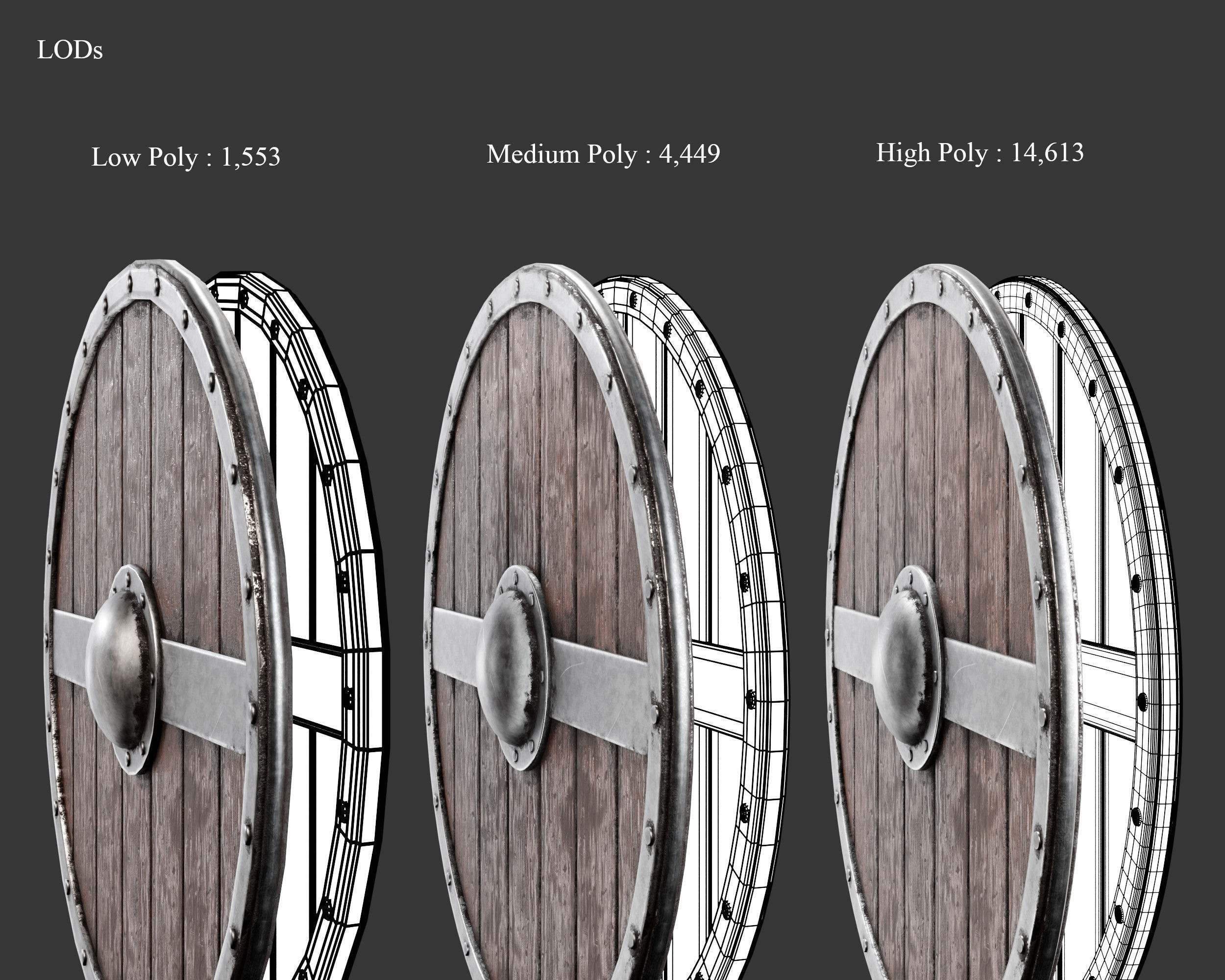 Medieval Common Weapon Shield Low-poly 3D model_2