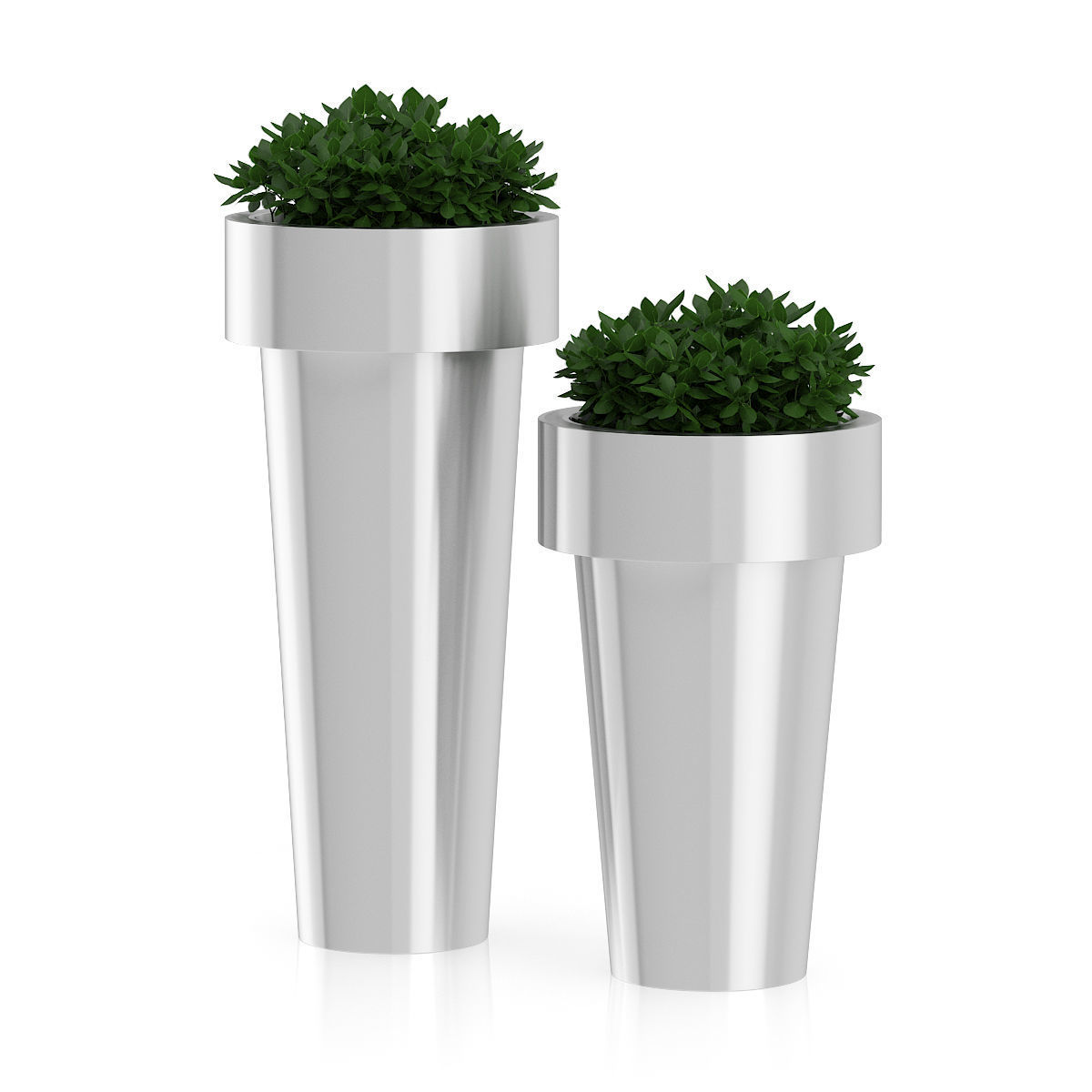 Plants two concrete planters with plant in middle 3D print model_10